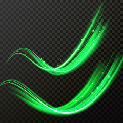Wall Mural - green glitter particles wave. vector light comet trail with sparkling glow effect