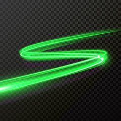 Wall Mural - green glow light comet trail zig zag with vector shiny neon light particles twirl