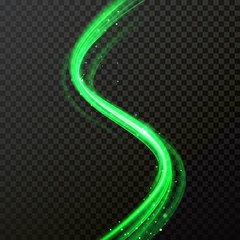 Wall Mural - green glow light trail of comet wave trace with vector shiny neon particles