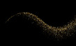 Golden particles light wave or sparkling glitter shine trail. Vector glittery twirl with shiny Christmas confetti on premium luxury black background