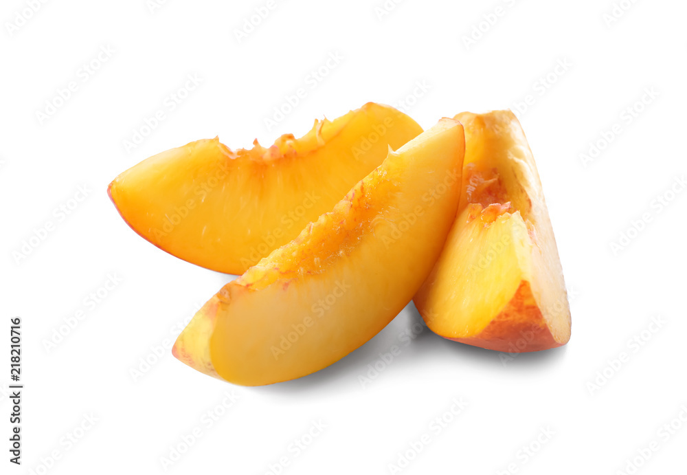 Fresh sliced peach on white background