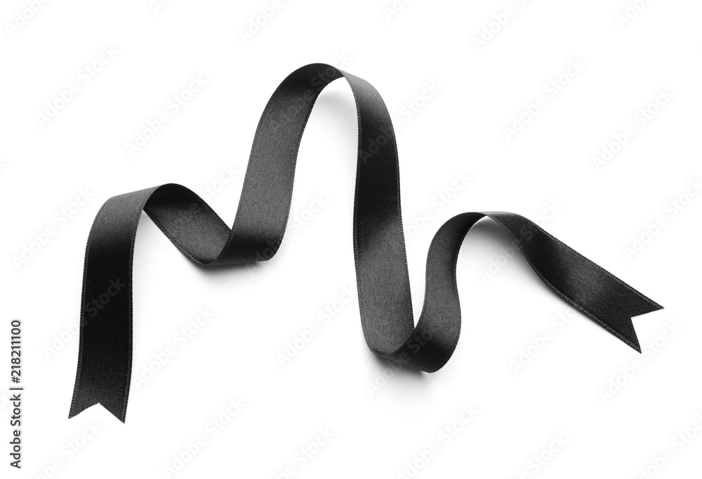 Satin black ribbon on white background