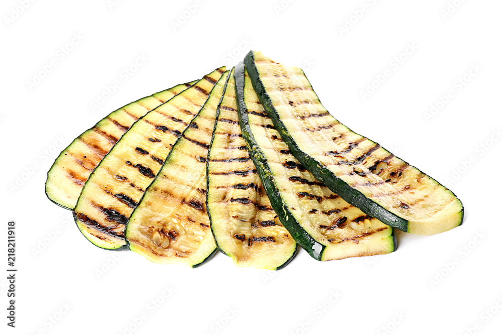 Tasty grilled zucchini on white background