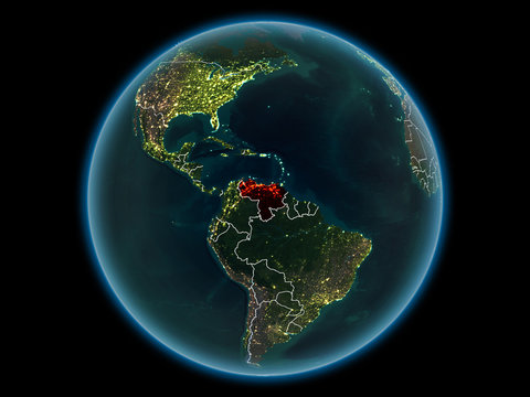 Venezuela on planet Earth from space at night