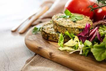 Vegetarian food Wheat Gluten Steaks with spinach