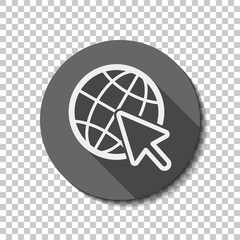 Poster - Globe and arrow icon. flat icon, long shadow, circle, transparen