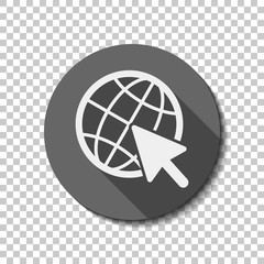 Poster - Globe and arrow icon. flat icon, long shadow, circle, transparen
