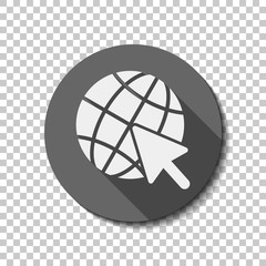 Poster - Globe and arrow icon. flat icon, long shadow, circle, transparen