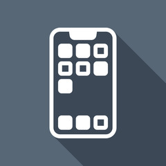 Poster - Simple mobile phone icon. Linear symbol, thin outline. White fla