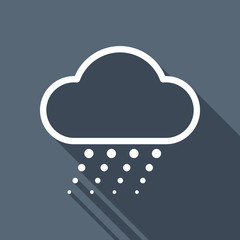 Poster - Snow and cloud. Linear, thin outline. White flat icon with long