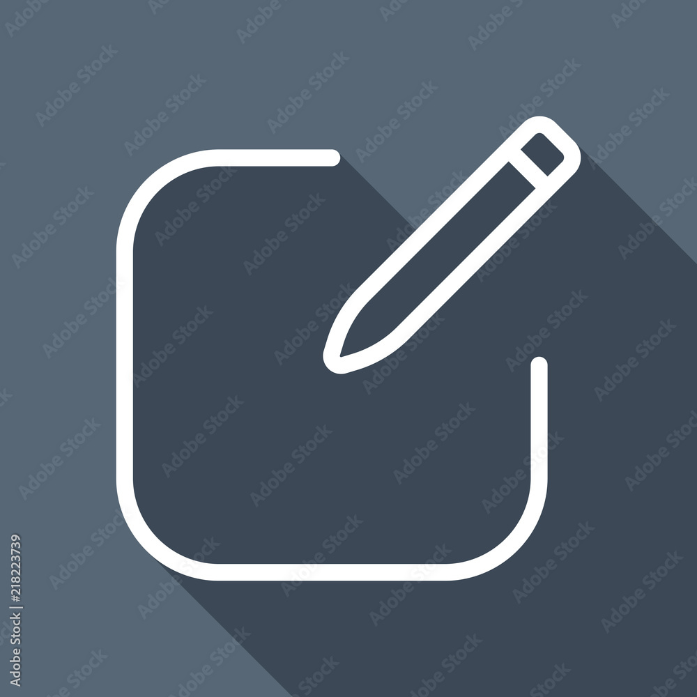 Edit icon. Square and pen. Linear, thin outline. White flat icon Stock  Vector | Adobe Stock, image size:1000x1000