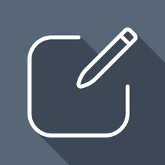 Poster - Edit icon. Square and pen. Linear, thin outline. White flat icon