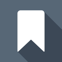 Poster - simple bookmark icon. White flat icon with long shadow on backgr