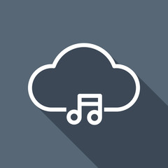 Poster - Cloud music library, striming. Simple linear icon with thin outl