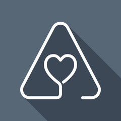 Poster - Heart in warning triangle. Linear icon with thin outline. One li