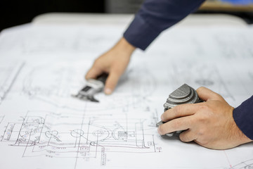 Sticker - Engineering inspection check dimension automotive parts reference drawing by vernier caliper in factory