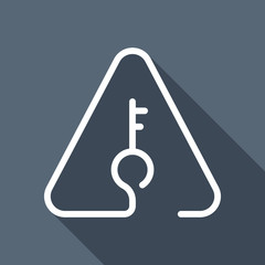 Poster - Key in warning triangle. Linear icon with thin outline. One line
