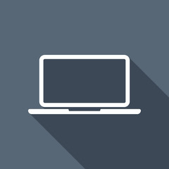 Poster - Laptop or notebook computer icon. White flat icon with long shad