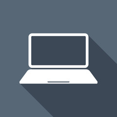 Poster - Laptop or notebook computer icon. White flat icon with long shad