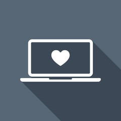 Poster - Laptop or notebook computer with heart on screen. Simple icon. W