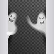 White Scary Ghost Look Out Corner Halloween Night Party Transparent Background Vector Illustration