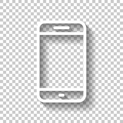Poster - Simple mobile phone icon. Linear symbol, thin outline. White ico