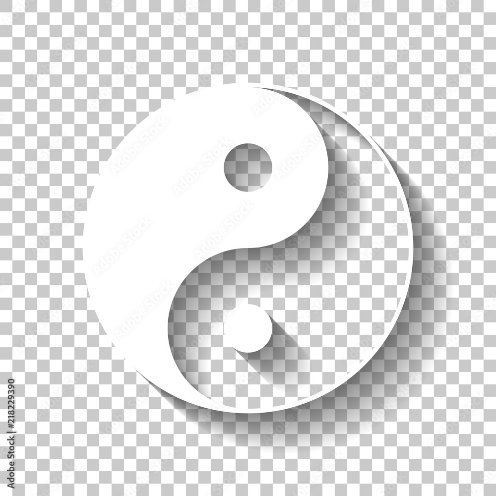 yin yan symbol. White icon with shadow on transparent background - obrazy, fototapety, plakaty 