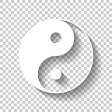 Yin Yan Symbol. White Icon With Shadow On Transparent Background
