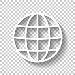 Poster - Simple globe icon. Linear, thin outline. White icon with shadow