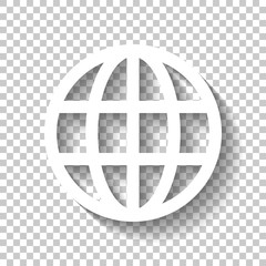 Poster - Simple globe icon. Linear. White icon with shadow on transparent