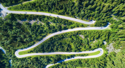 Wall Mural - aerial view on the road and forest. natural landscape from drone. aerial landscape from air in the a