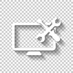 Poster - Computer repair service. White icon with shadow on transparent b
