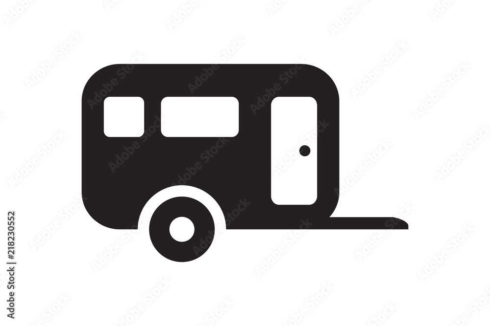Camper icon, black isolated on white background, vector illustration ...