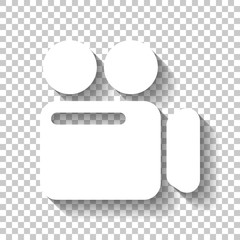 Poster - simple video camera icon. white icon with shadow on transparent