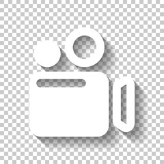 Poster - simple video camera icon. white icon with shadow on transparent