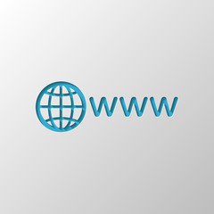 Poster - symbol of internet with globe and www. Paper design. Cutted symb