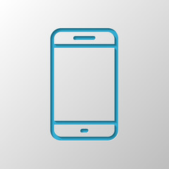 Poster - Simple mobile phone icon. Linear symbol, thin outline. Paper des