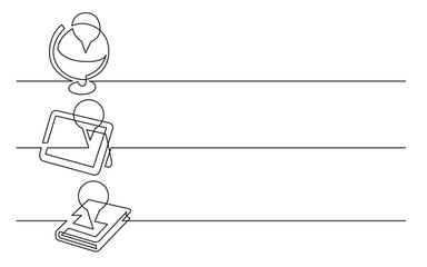 Wall Mural - banner design - continuous line drawing of business icons: location on globe, place on tablet, map b
