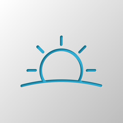 Poster - Sunrise icon. Linear, thin outline. Paper design. Cutted symbol