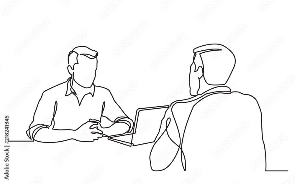 Continuous Line Drawing Of Job Interview Between Two Men Stock Vector Adobe Stock