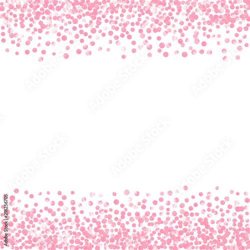 Pink glitter dots confetti on isolated backdrop. Random falling sequins