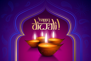 Sticker - Happy Diwali card, four candles