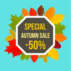 Wall Mural - Special colorful autumn sale background. Flat illustration of special colorful autumn sale vector background for web design