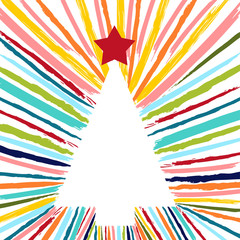 Christmas tree hand drawn with colorful brush