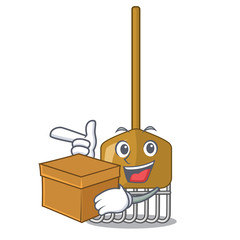 Sticker - With box cartoon rake leaves with wooden stick