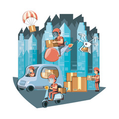 Wall Mural - couriers delivery service characters vector illustration design