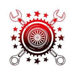 Sticker - industry automotive wheel car wrench gear stars emblem