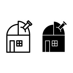 Poster - Observatory with telescope line and glyph icon. Astronomy vector illustration isolated on white. Buildind outline style design, designed for web and app. Eps 10.