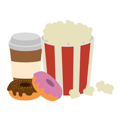 Wall Mural - sweet donuts with coffee and pop corn