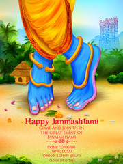 Poster - Lord Krishna in Happy Janmashtami festival background of India